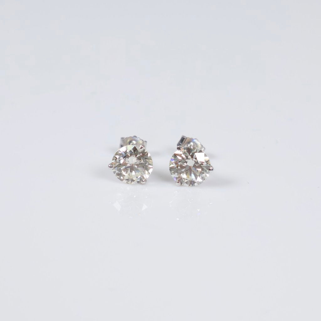 14K WG Lab Diamond Solitaire Round Stud Earrings / 1.38gr / 8mm / 3Ct Lab / VS / F