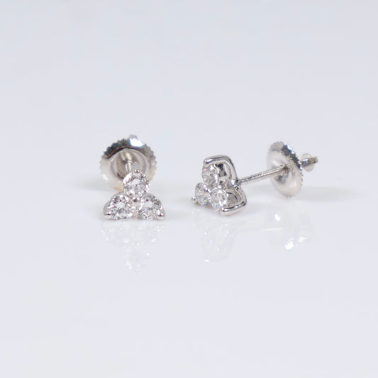 14K WG Lab Diamond Three-Stone Stud Earrings / 1.1gr / 6mm / 0.50 CTTW Lab VS / E-F