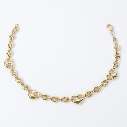 14K YG Gc With Heart Bracelet / 5.2gr / 5mm / 7.5in /