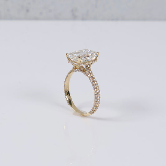 14K YG Lab Diamond Emerald Cut With Certificate Engagement Ring / 3.4gr / Sz 7 / 5.41 CTTW Lab VS / E-F