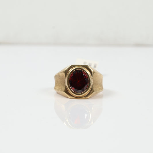 10K Yellow Gold Luxury Ring With Red Zircon / 7gr / Size 10.5