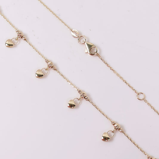 14K YG Little Hearts Hanging Chain / 3.9gr / 1mm / 18in /