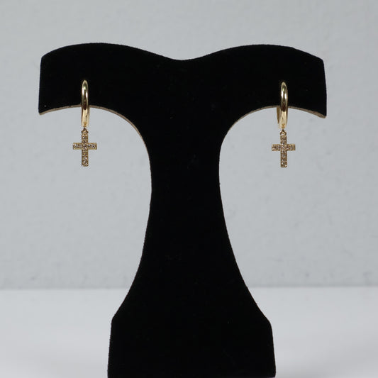 10K YG Diamond Cross Hoop Earrings / 3.15gr /  / 0.13Ct Dia