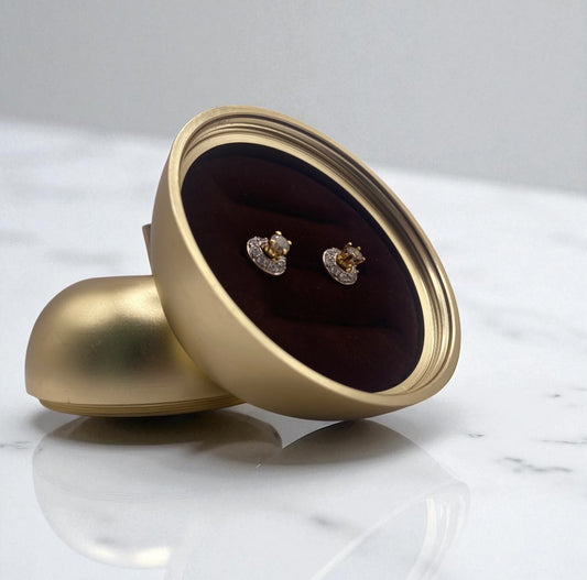 14K Yellow Gold Circle Diamond Stud Earrings / 1.4gr