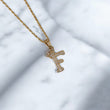 18K YG Letter F With Crown Set Jewelry / 2.4gr / 1.2mm / 24in / White Zircons