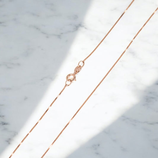 18K Rose Gold Box Link Chain / 1.5gr / 0.6mm / 18in