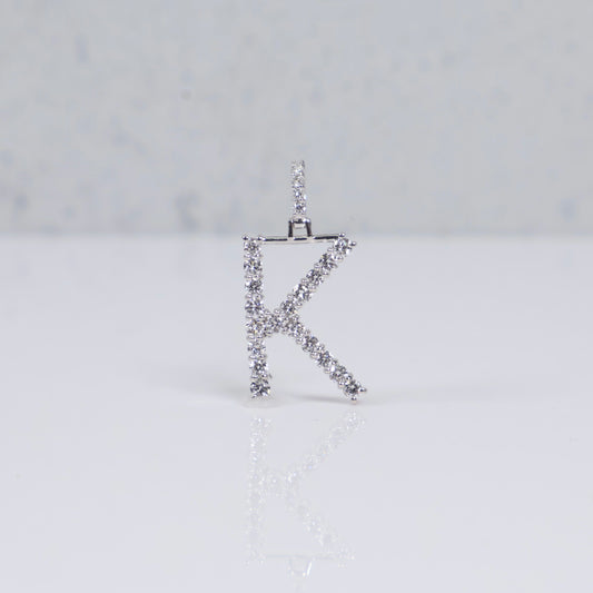 14K WG Lab Diamond Letter K Pendant / 1.13gr / 1in / 0.57 CTTW Lab VS / E-F