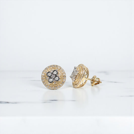 10K YG Diamond Round Luxury Stud Earrings / 3.48gr / 12mm / D 0.50Ct