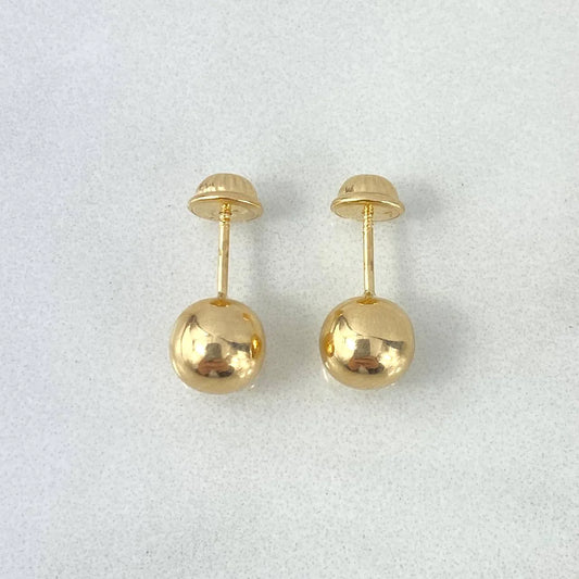 18K Yellow Gold Smooth Ball Stud Earrings / 0.75gr / 7mm
