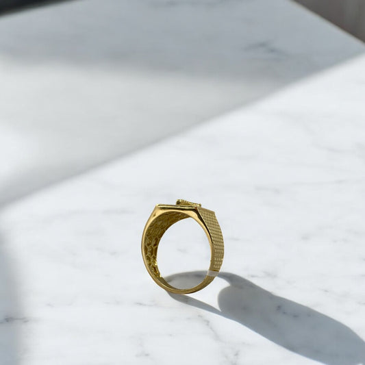 14K Yellow Gold Cross Ring With Zirconia / 5.8gr / Size 11