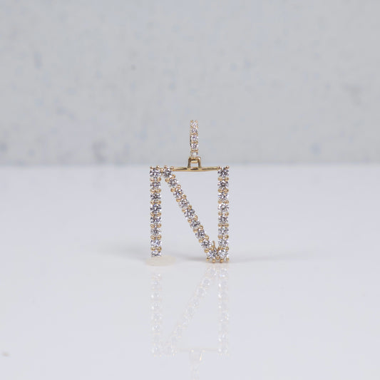 14K YG Lab Diamond Letter N Pendant / 1.7gr / 1in / 0.74 CTTW Lab VS / E-F
