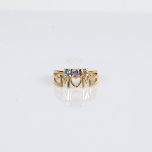 Mom Ring 14K Yellow Gold With Colors Stone / 3.2gr / Size 8