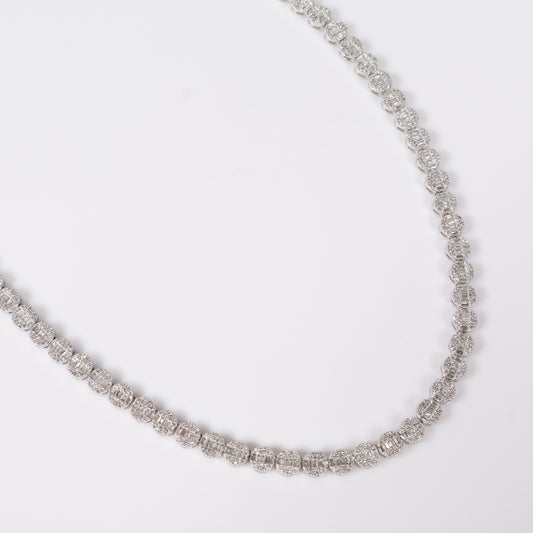 10K WG Diamond Round Luxury Baguette Chain / 23.25gr / 4.8mm / 17in / D-4.4Ct