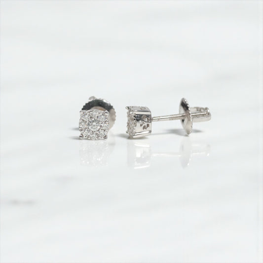 14K WG Diamond Round Luxury Stud Earrings / 1.16gr / 5mm / D-0.25Ct