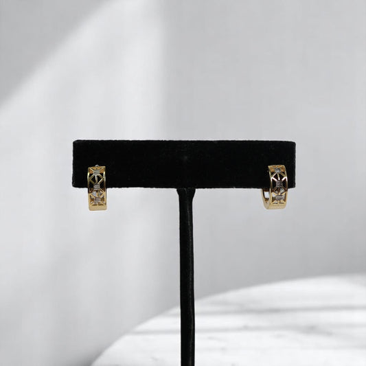 14K 2 Tone Luxury Hoop Earrings / 2.50gr / 0.5in /