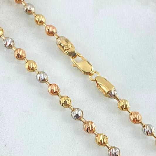 18K Three Colour Gold Military Balls Diamond Cut Chain / 21gr / 3mm / 24.5in