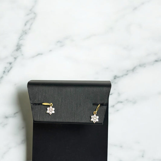 14K Yellow Gold Pink Flower Stud Earrings With Zircons / 0.48gr