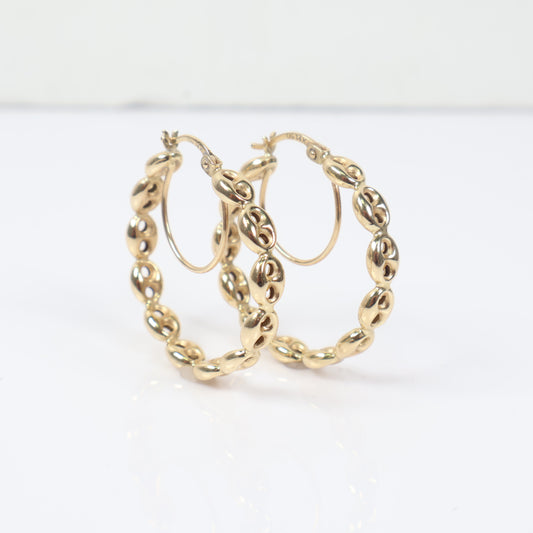 14K YG Gc Link Hoop Earrings / 4.34gr / 1.2in /