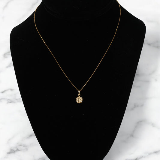 18K Yellow Gold Letter P Circle Jewelry Set / 1.42gr / 15in
