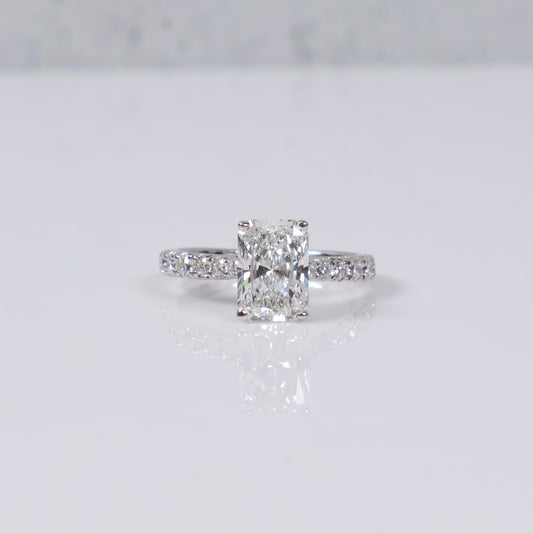 14K WG Lab Diamond Radiant Brilliant With Certificate Engagement Ring / 3.52gr / Sz 7 / 2.99 CTTW Lab VS / E-F