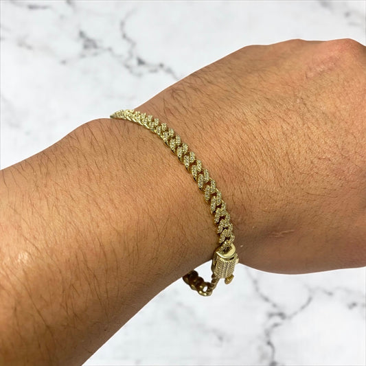 10K Yellow Gold Cuban Link Bustdown Bracelet 1.53Ct Dia / 14.1gr / 5.6mm / 8in