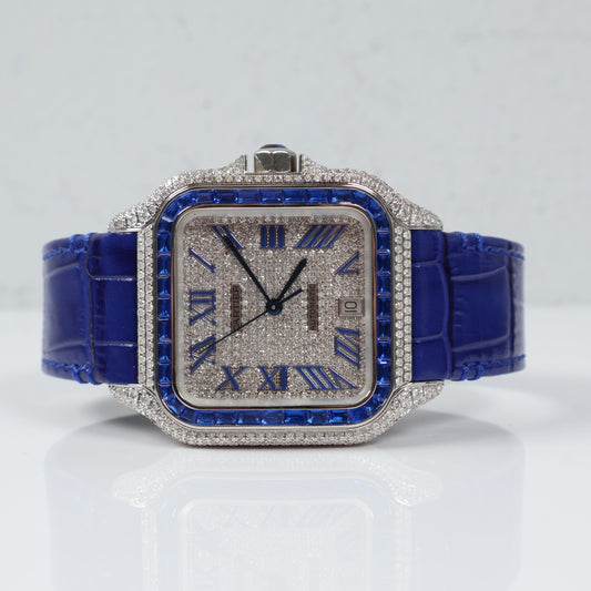 Cartier Santos Dark Blue Diamond - Sapphire Bezel Watch /  / Xl /