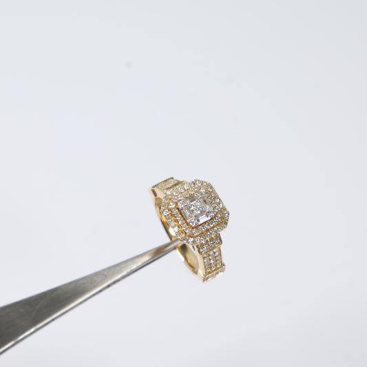 14K YG Diamond Square Fashion Duo Engagement Ring / 9.22gr / Sz 6.5 / 1Ct Dia