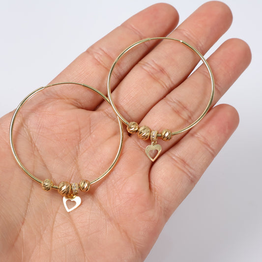 14K Yellow Gold Hoop With Charms Hoop Earrings / 5.2gr