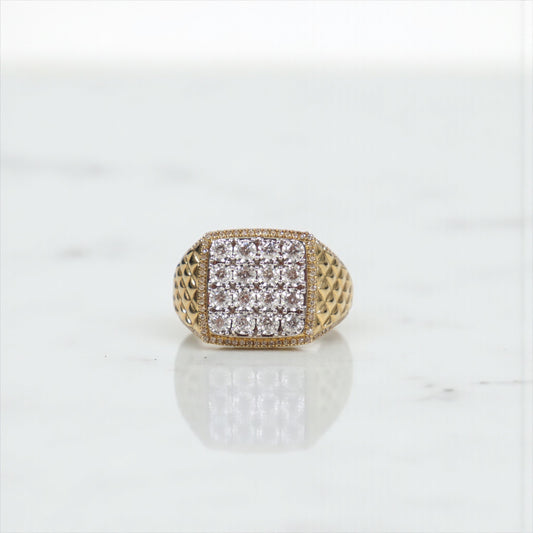 10K YG Diamond Square Luxury Rings / 6.87gr / Sz 10.5 / D-0.9Ct