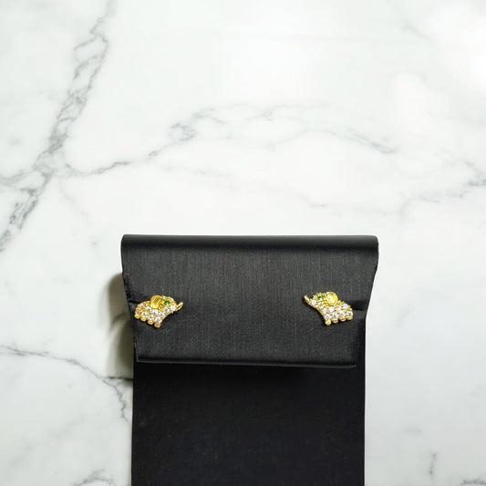 18K Yellow Gold Elephant Stud Earrings With Zircons / 0.9gr