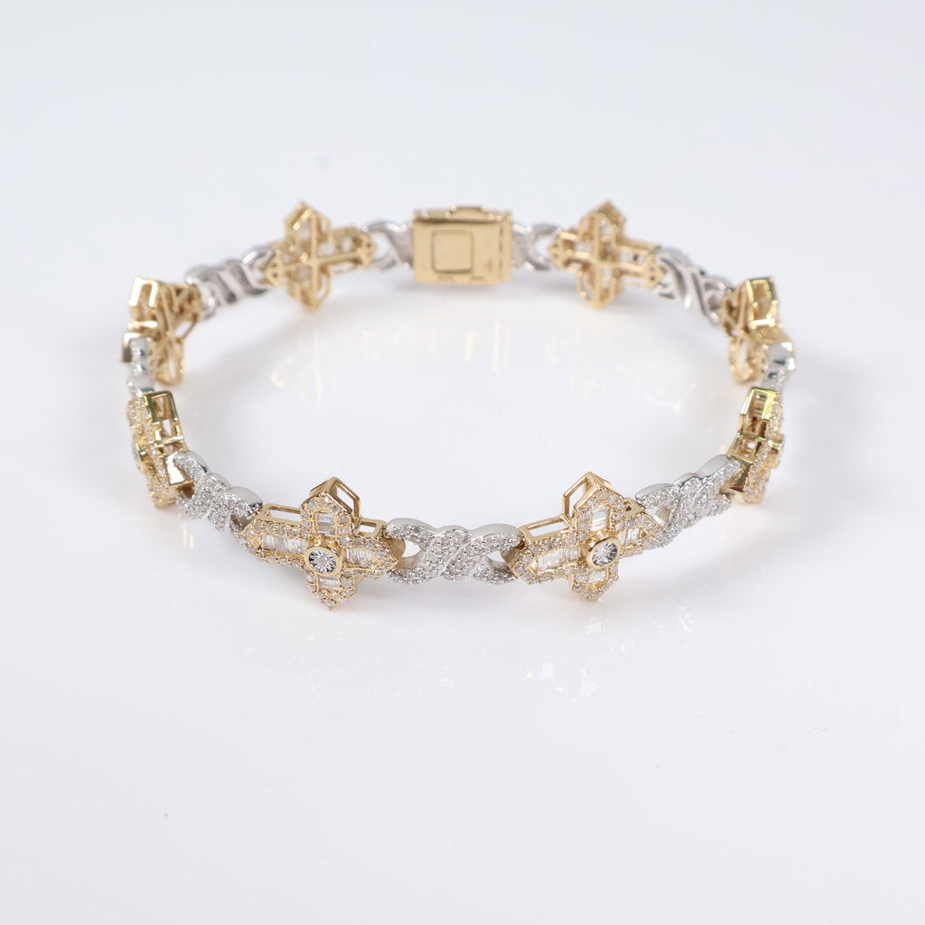 10K 2 Tone Diamond Cross-Infinite Bracelet / 17.1gr / 6mm / 8in / 4.35Ct / VS2-SI / G-H