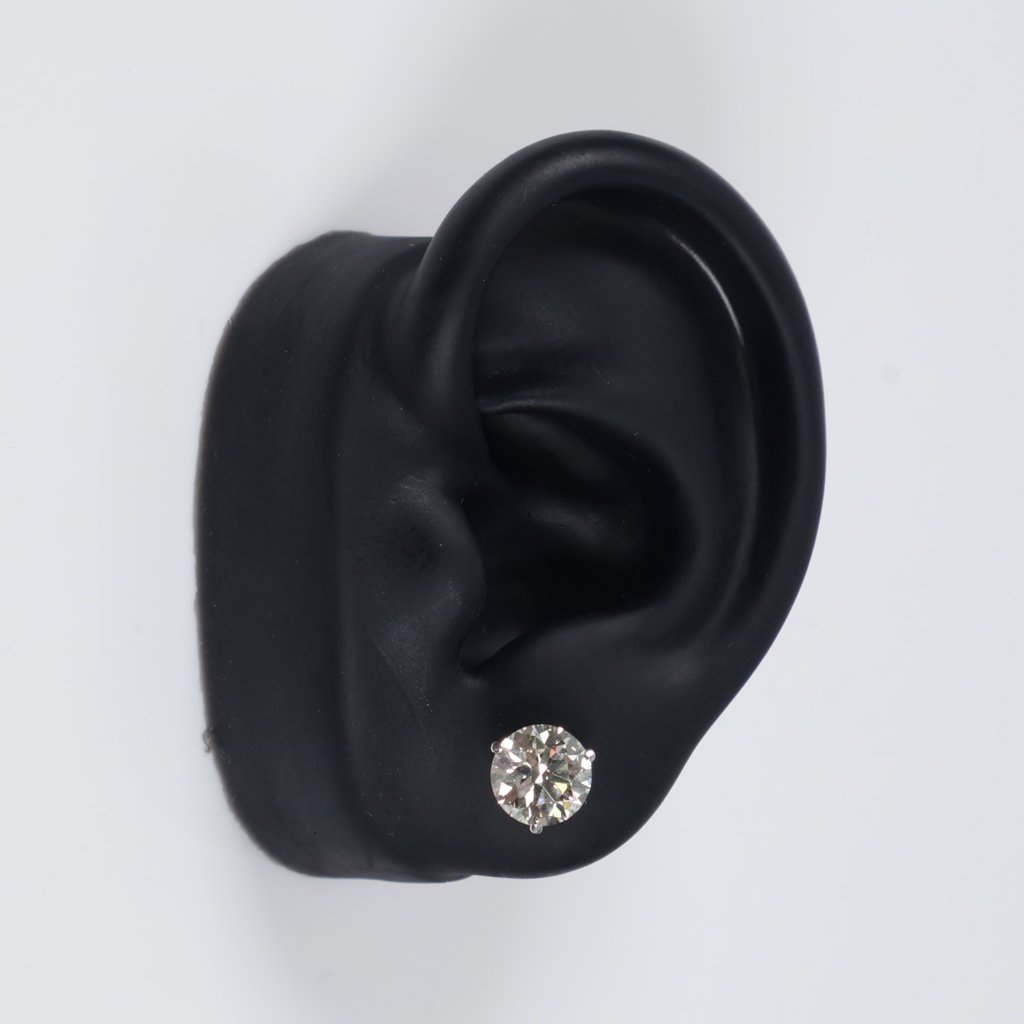 14K WG Lab Diamond Solitaire Round Stud Earrings / 1.54gr / 8mm / 3.50Ct Lab / VS / F