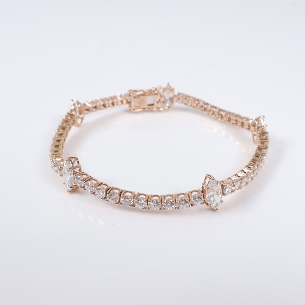 14K RG Lab Diamond Tennis - Marquise Cut Bracelet / 9.4gr / 3mm / 6.5in / 7.17Ct Lab / VS / F