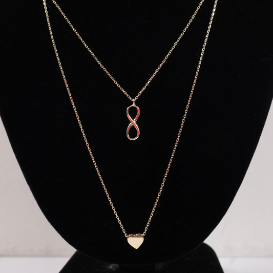 14K YG Double Heart - Infinite Set Jewelry / 3.5gr / 1mm / 22in /