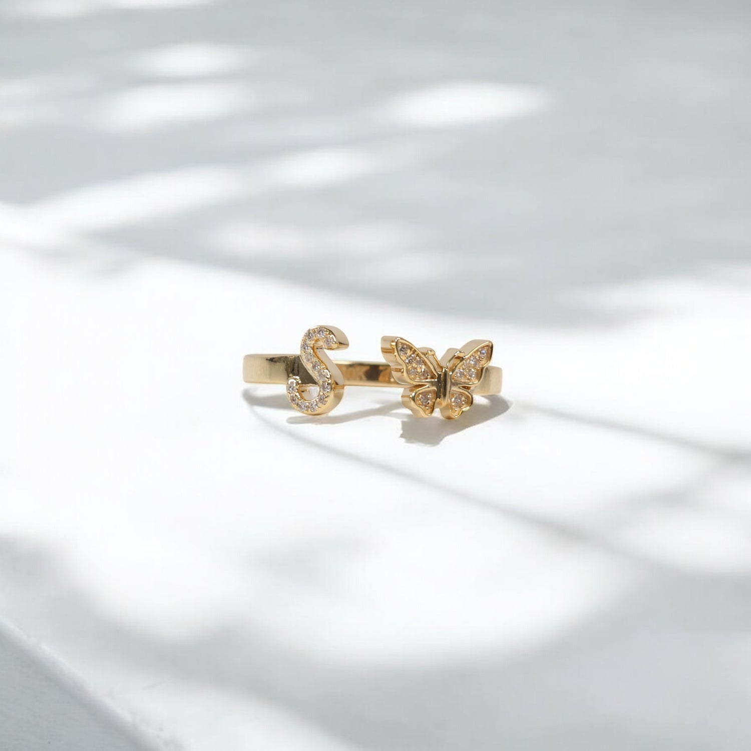 10K YG Diamond Butterfly - Letter S Rings / 2,2gr / Sz 7 / 0.07Wt Dia