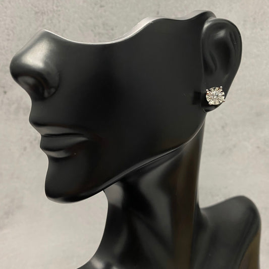 10K White Gold Diamond Round Fashion Stud Earrings 0.49Ct Dia / 1.31gr / 6mm