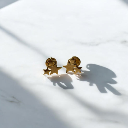18K Yellow Gold Stars Stud Earrings / 1gr
