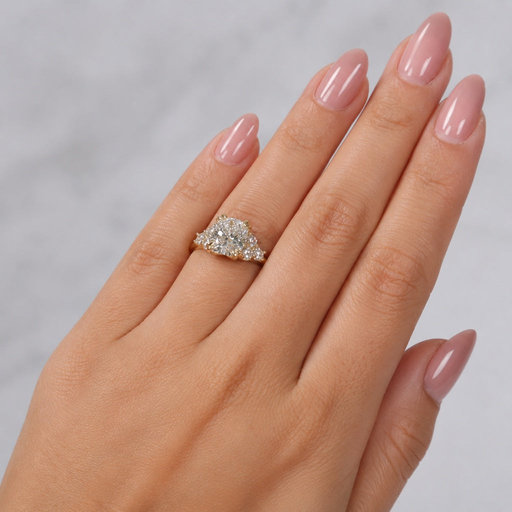 14K YG Lab Diamond Cushion Brilliant Engagement Ring / 4.27gr / Sz 6.5 / 3.09Ct Lab Dia / E / VS1