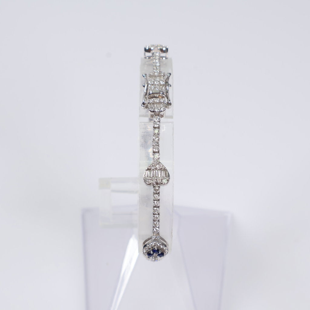 14K WG Diamond Heart-Tennis With Sapphire Bracelet / 12.6gr / 2.2mm / 7in / 2.85Ct / VS2-SI / G-H - 0.40Ct Sap