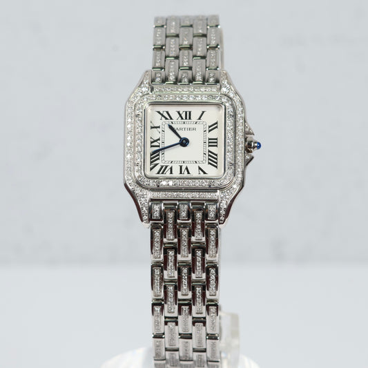 Cartier Panthere Quartz Steel Aftermarket Band Original Case And Movement Watch / 23mm / 6.50TCW Full Natural Diamond