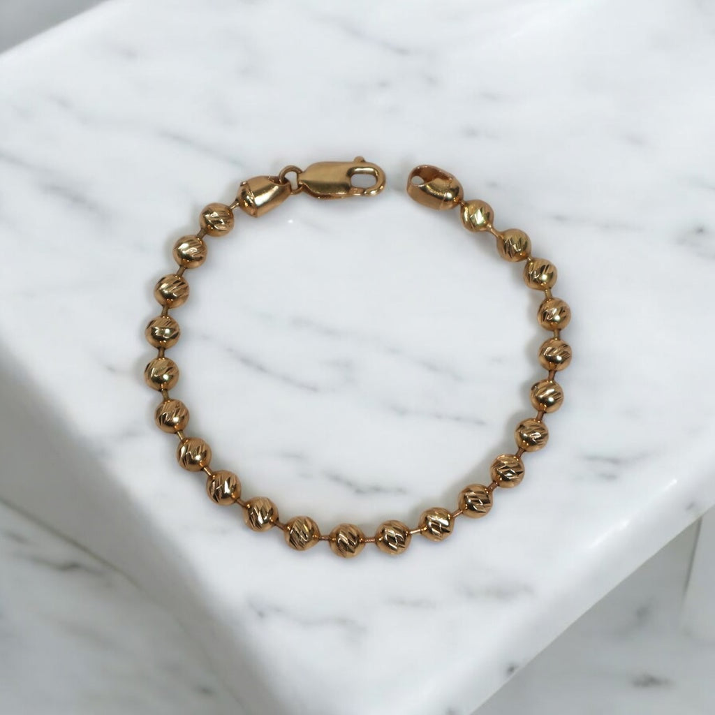 18K YG Military Balls Diamond Cut Bracelet / 9.25gr / 5.1mm / 7in /
