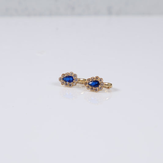 14K Yellow Gold Luxury Stud Earrings With Blue Zircons / 1.2gr