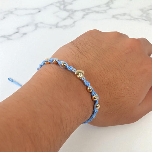 18K YG Heart-Smooth Balls Bracelet Tejido / 1.55gr / Adjustable /