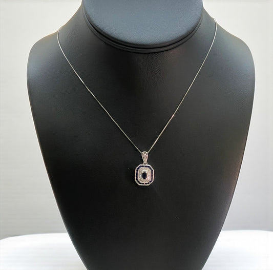 14K White Gold Blue Sapphire Jewelry Set With Diamond / 3.1gr