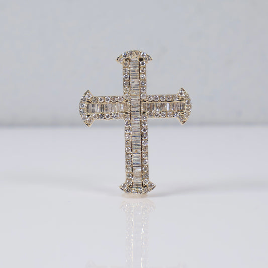 10K YG Diamond Cross Pendant / 6.1gr / 1.5in / 1.73Ct Dia