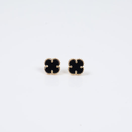 18K YG Black Clover Stud Earrings / 1.55gr / 9mm /