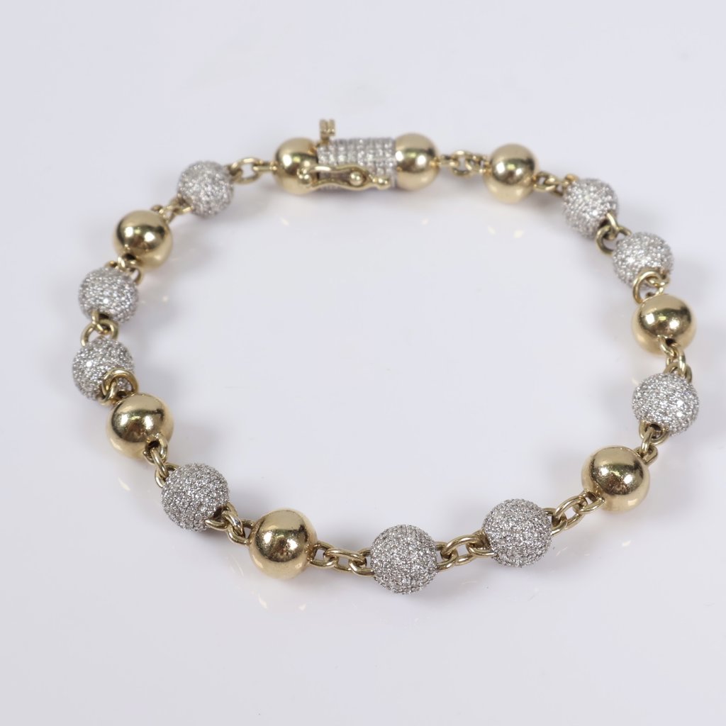 10K YG Diamond Balls - Smooth balls Bracelet / 22.1gr / 7.1mm / 8in / 3.75Ct / VS2-SI1 / G-H