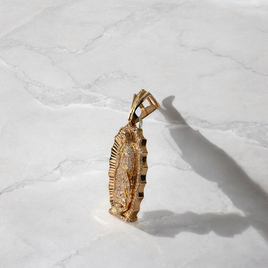 18K Rose Gold Virgen Guadalupe Pendant With White Zircons / 16.2gr