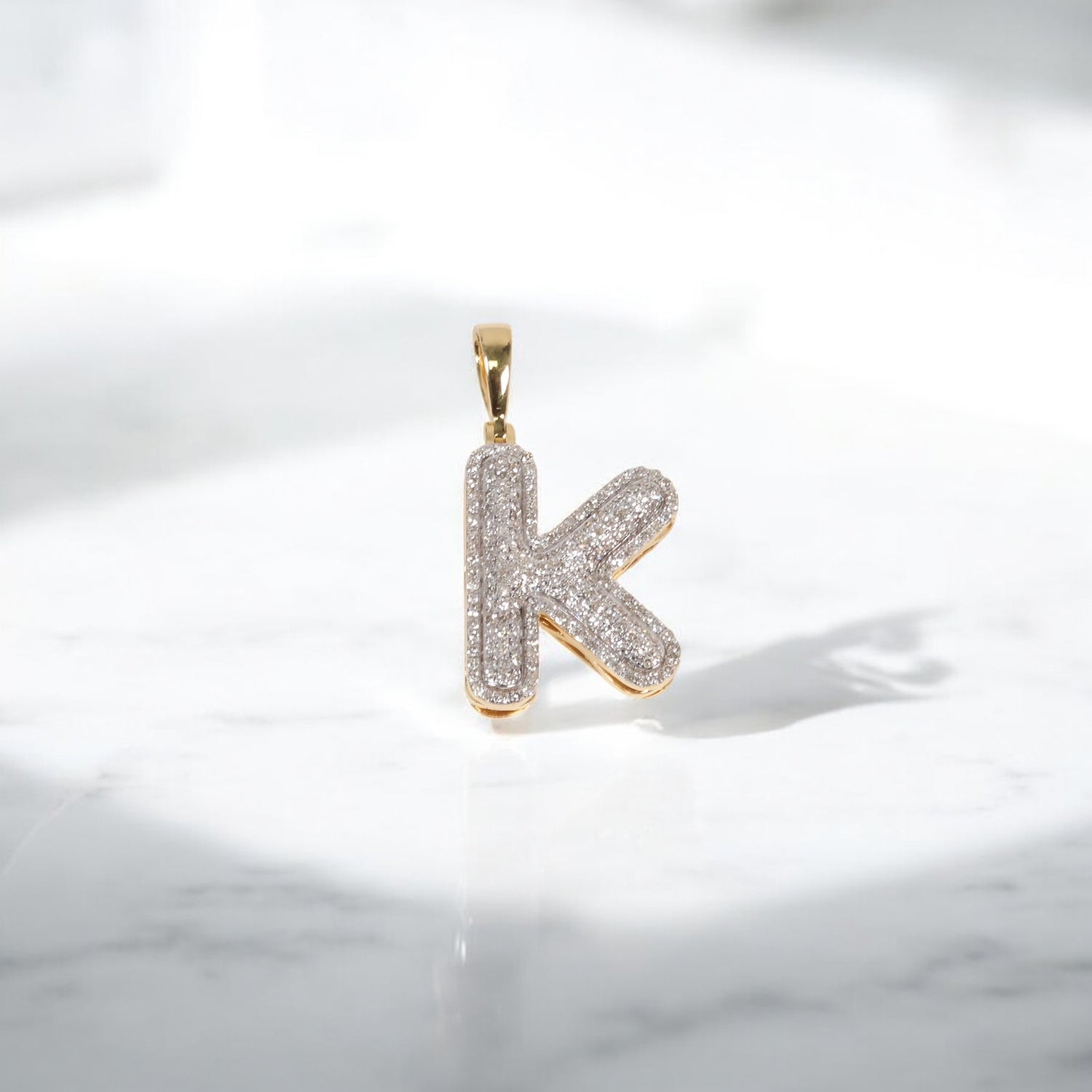 10K YG Diamond Letter K Pendant / 2.8gr / 1.1in / 0.55Wt Dia