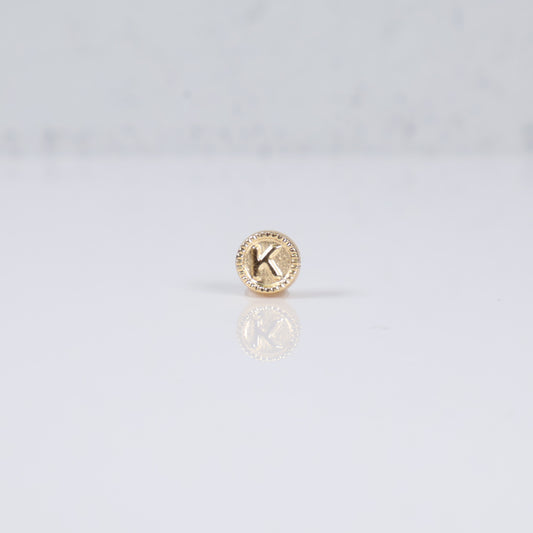 18K YG Letter K Mate Bordered Circle Ironwork / 0.37gr / 8mm /